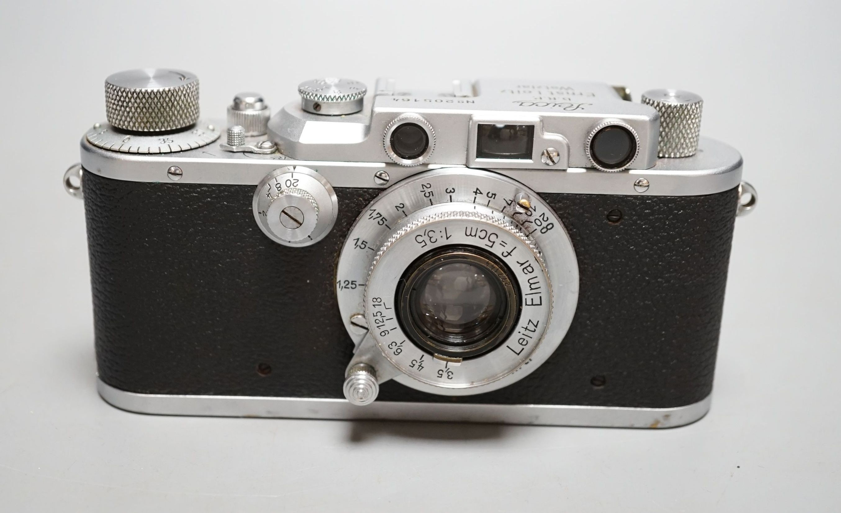 A Leica III camera with Leitz Elmar f= 5cm 1 3, 5 lens